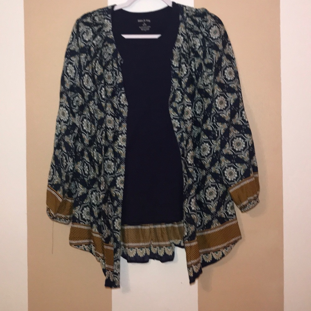 Navy and Mustard Paisley Print Top